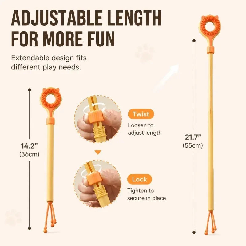 3-in-1 Retractable Cat Grooming Brush & Teaser Wand - Dual-Sided Massager for Cats & Kittens