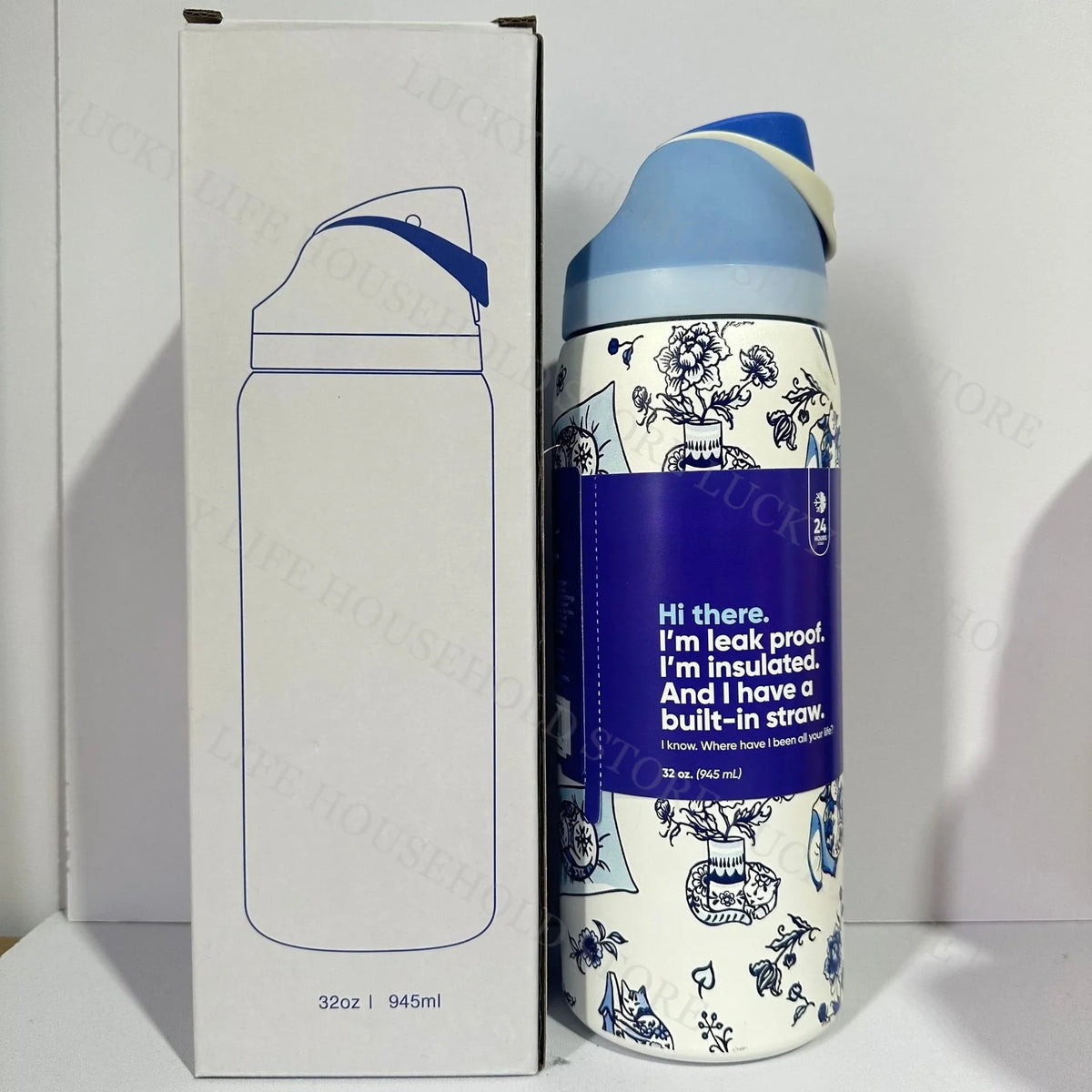32oz (946ml) Stainless Steel Insulated Sports Water Bottle – Portable Vacuum Thermos, Football/Soccer Design