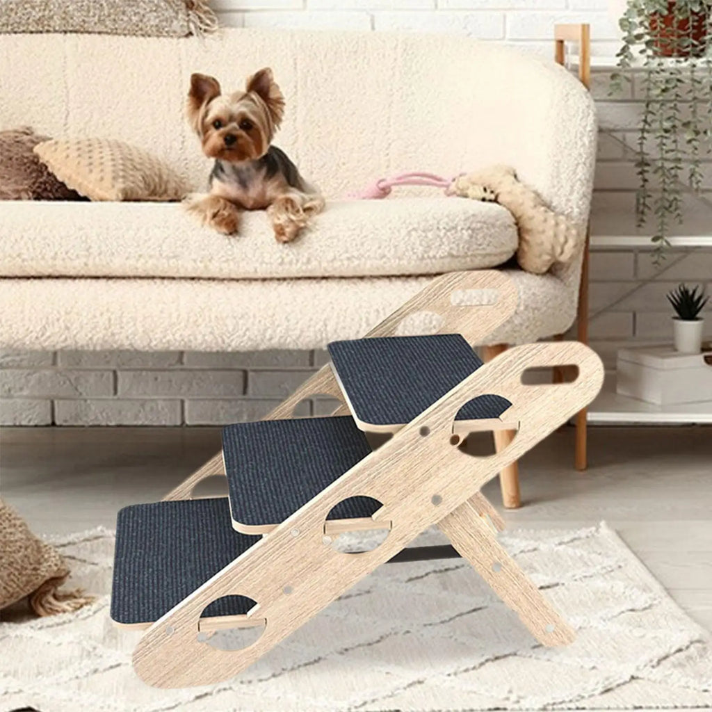 Foldable Wood 3-Step Pet Stairs for Small Dogs Non-Slip Sofa & Bed Ramp Portable Puppy Steps