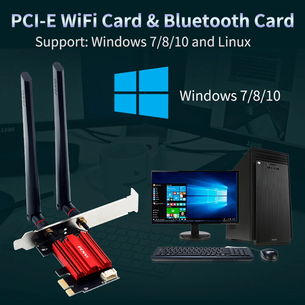 AC1200 WiFi 5 PCIe Adapter Dual-Band 2.4/5GHz Wireless Network Card with Bluetooth for Desktop Windows 7/10/11