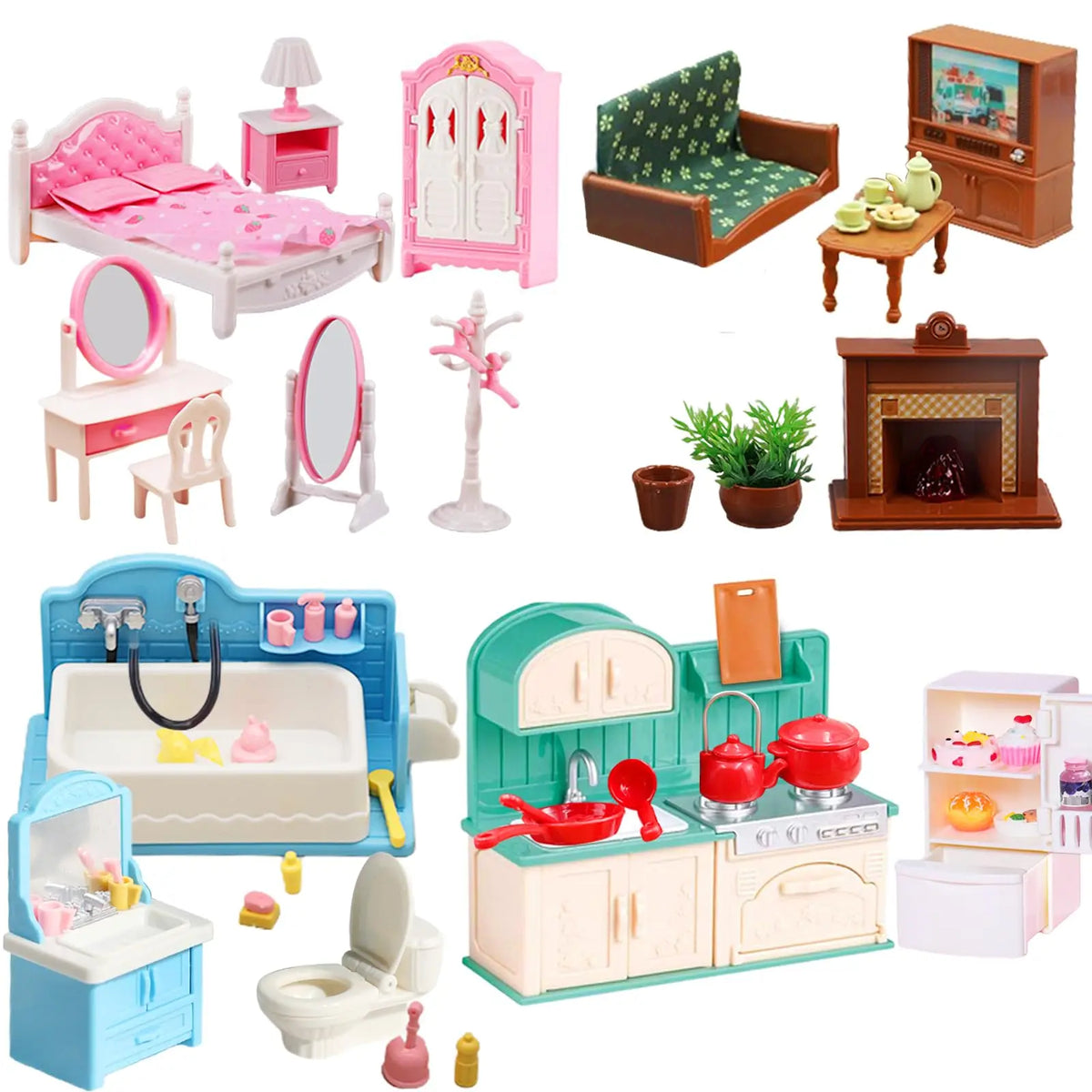 1:12 Miniature Dollhouse Furniture Set - Bathroom, Kitchen & Living Room Accessories Toy Gift for Kids