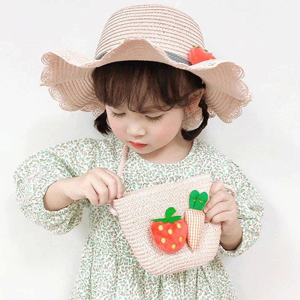 Kids Mini Woven Natural Straw Crossbody Bag for Girls Cute Shoulder Purse