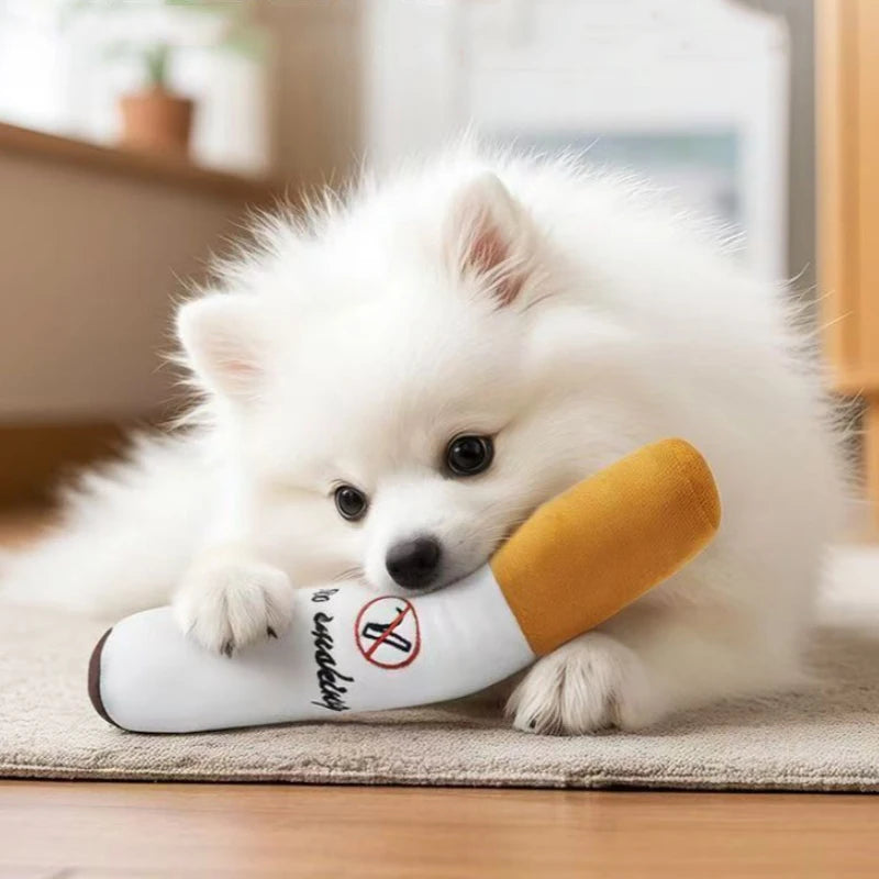 Plush Cigar Dog Chew Toy with Squeaker - Funny Fake Cigarette Plush Toy for Dogs