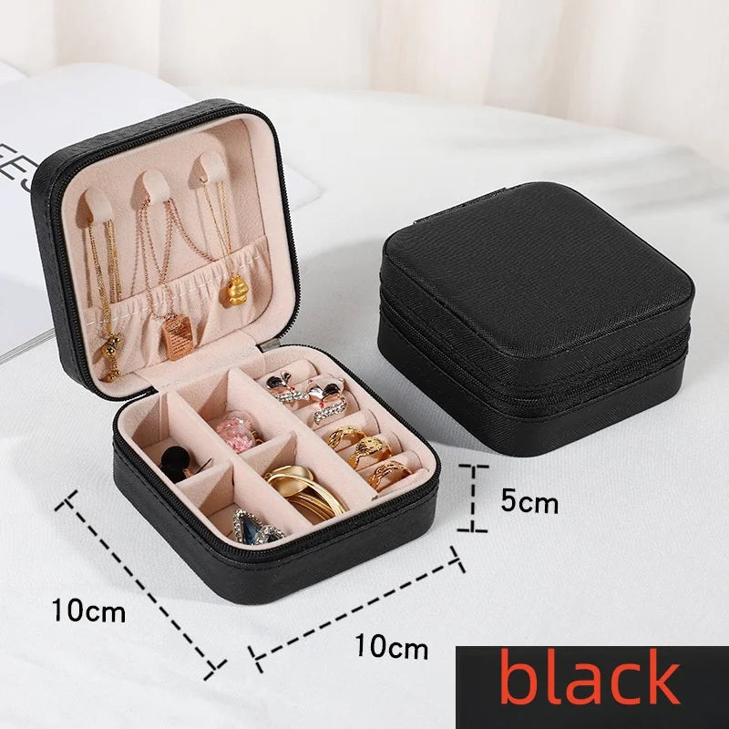 Mini Jewelry Travel Box - PU Leather Ring, Earring & Necklace Organizer
