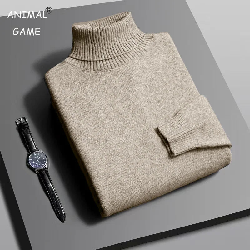Men's Slim Fit Knitted Turtleneck Sweater - Anti-Pilling Long Sleeve Pullover, Solid Color (Autumn/Winter)