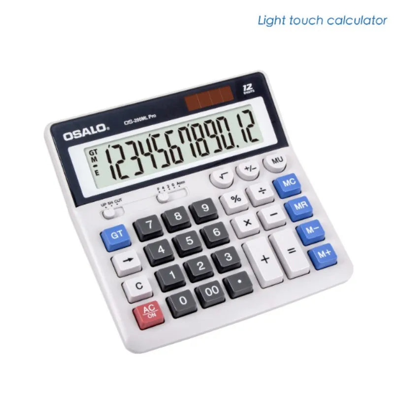 Solar-Powered 12-Digit ABS Calculator — Dual Power (Solar + AA), Office & Student Financial Calculator