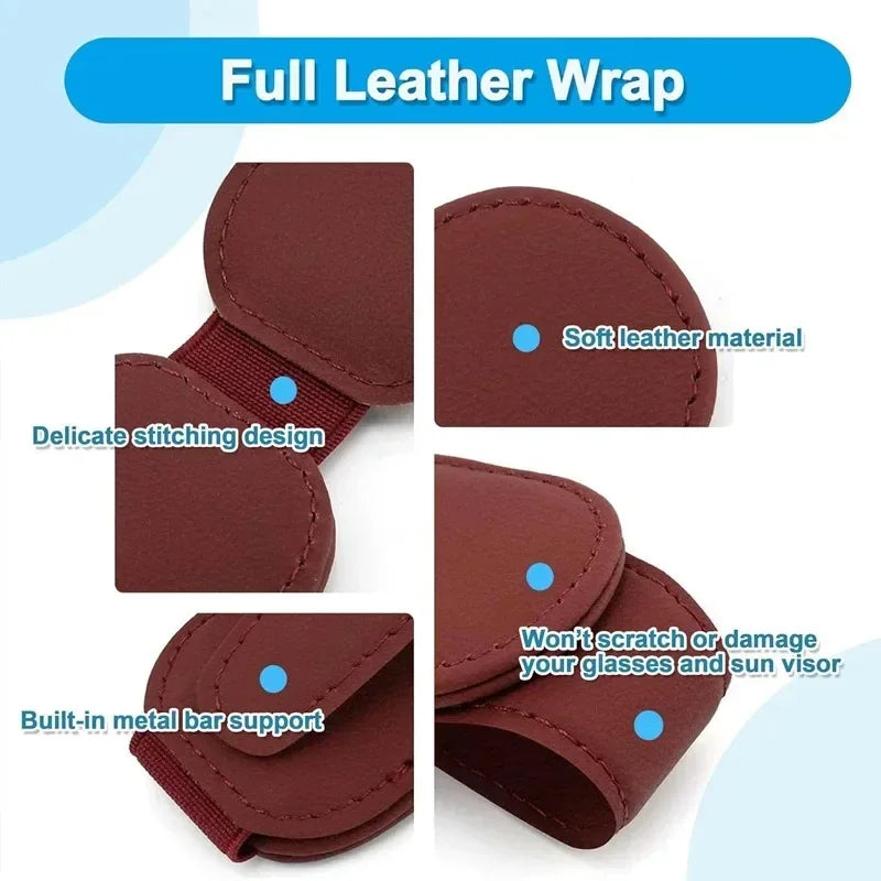 Universal Magnetic Car Sun Visor Sunglasses Holder – PU Leather Eyeglass Clip