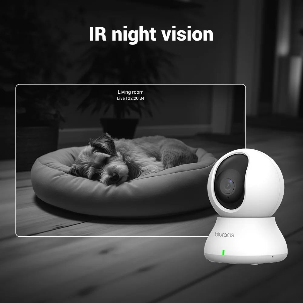 Indoor 3MP WiFi Pet Dome Camera — 360° Pan, Motion Detection, Dual Lens, 2.4GHz, Ceiling/Wall Mount
