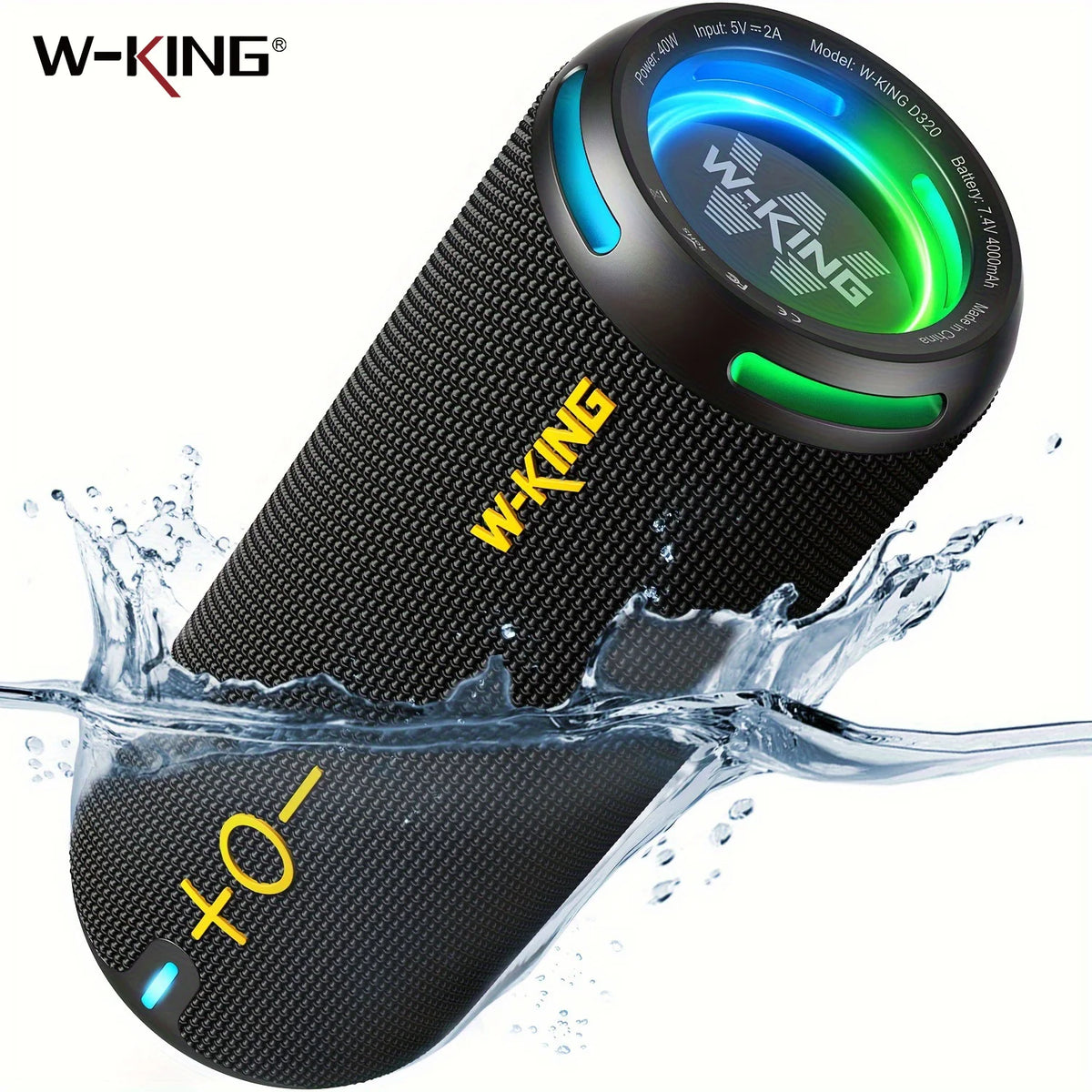 40W Portable Bluetooth Speaker IP67 Waterproof, APP EQ, TF/AUX, RGB Party Lights, 24H Battery, 360° Bass