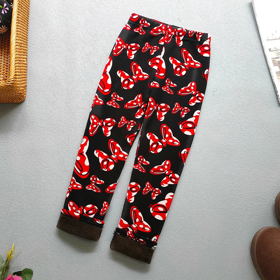 Girls Floral Fleece-Lined Leggings - Thick Warm Winter Pants for Toddlers and Kids (2-11 Years)