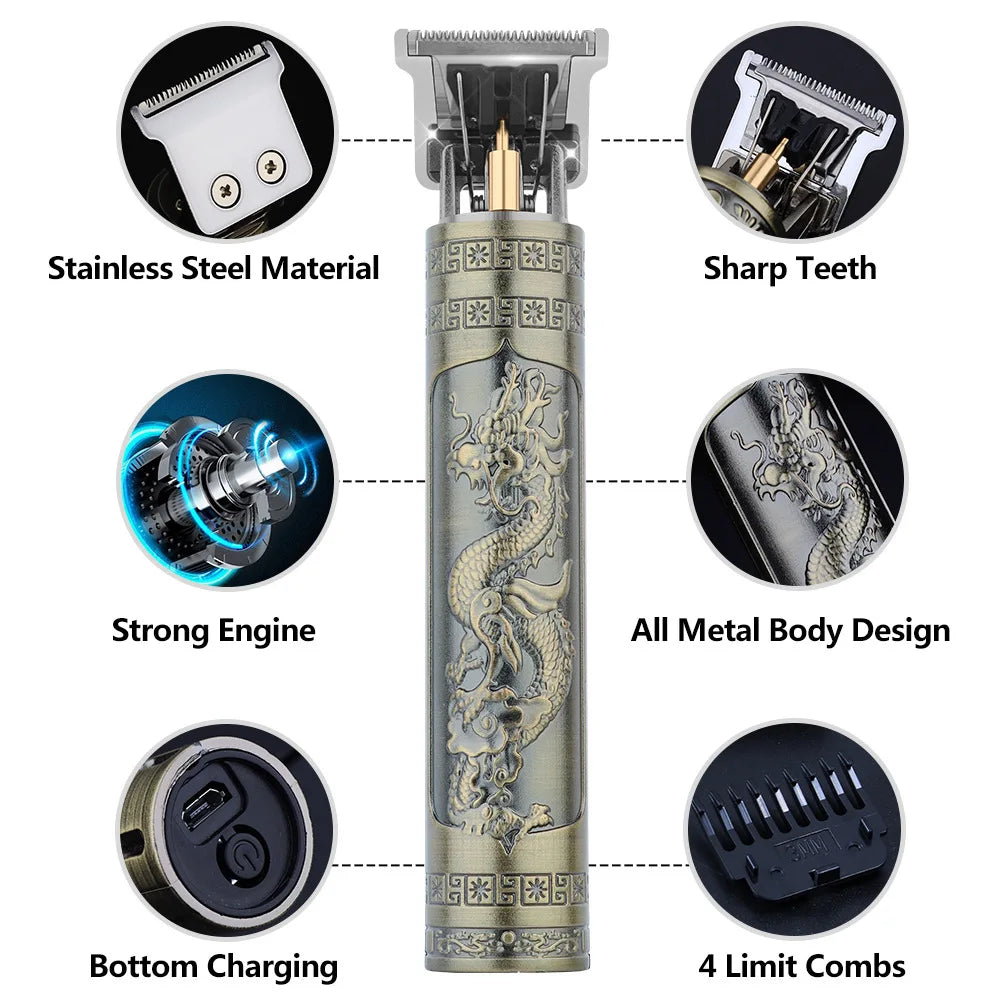 Retro Haircutting & Trimmer Set for Men — Rechargeable Electric Shaver & Beard Trimmer for Sensitive Skin, 60-Min Runtime