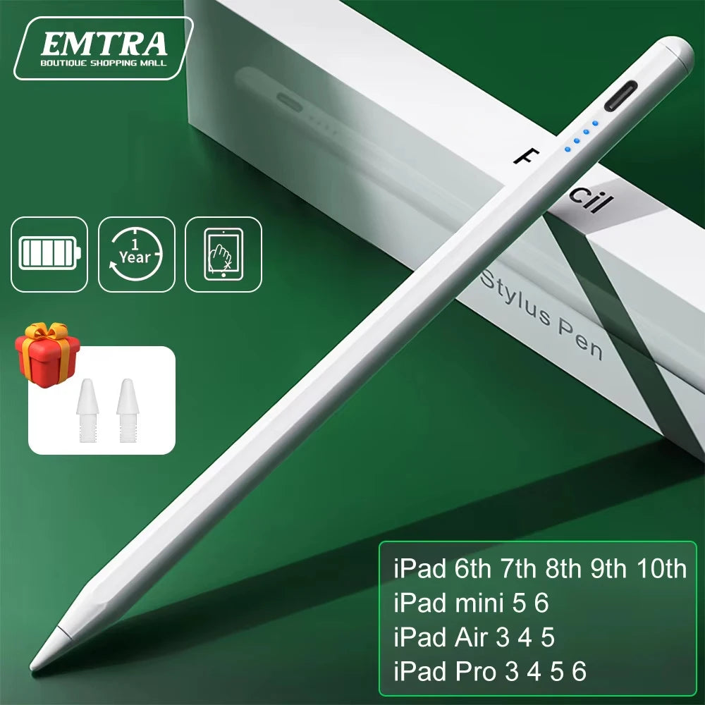 iPad Stylus Pen with Palm Rejection, Power Display & USB-C Fast Charging — Magnetic Attachment, No Bluetooth