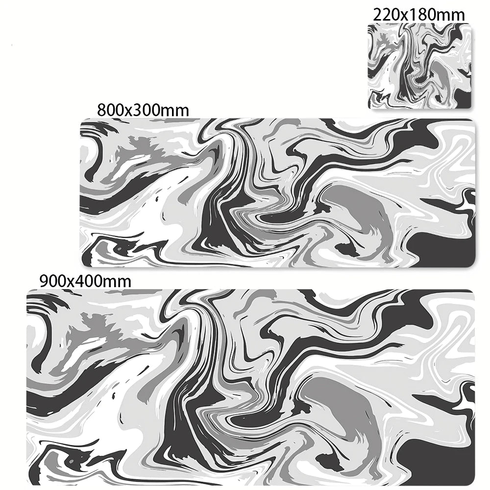 XXL Extended Mouse Pad 35.4 x 15.7 in (900 x 400 mm) Black & White Strata Liquid Anime Keyboard Desk Mat Anti-Slip Rubber