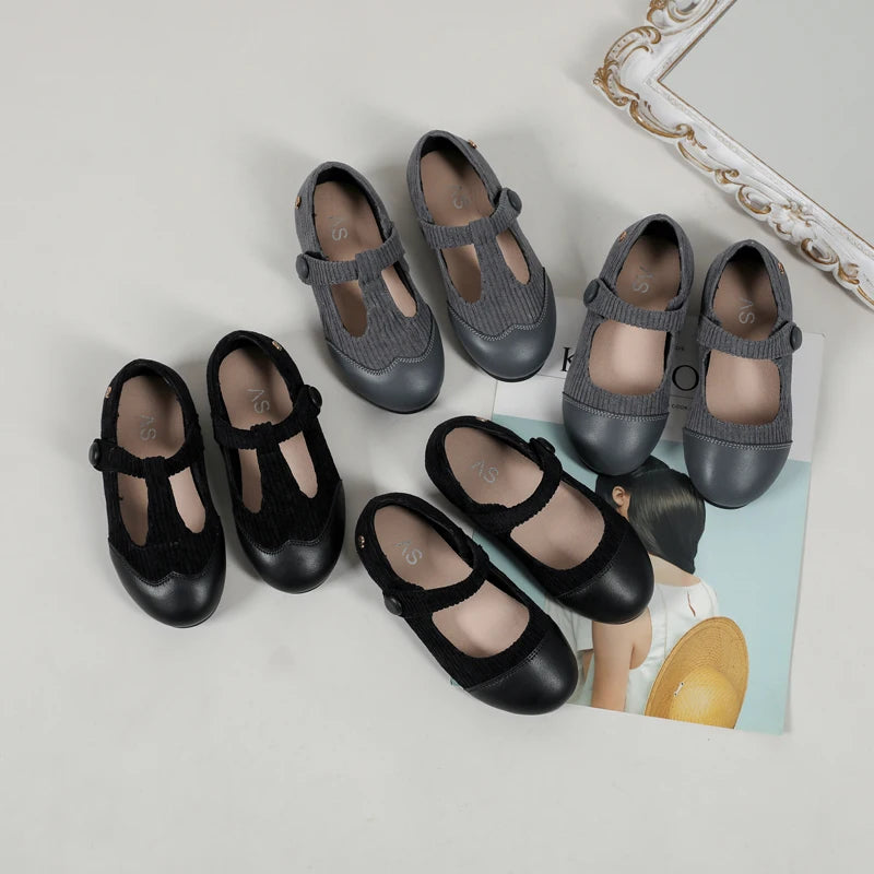 Kids Leather Slip-On Mary Jane Flats — Black Unisex Toddler & Children Oxford Loafers
