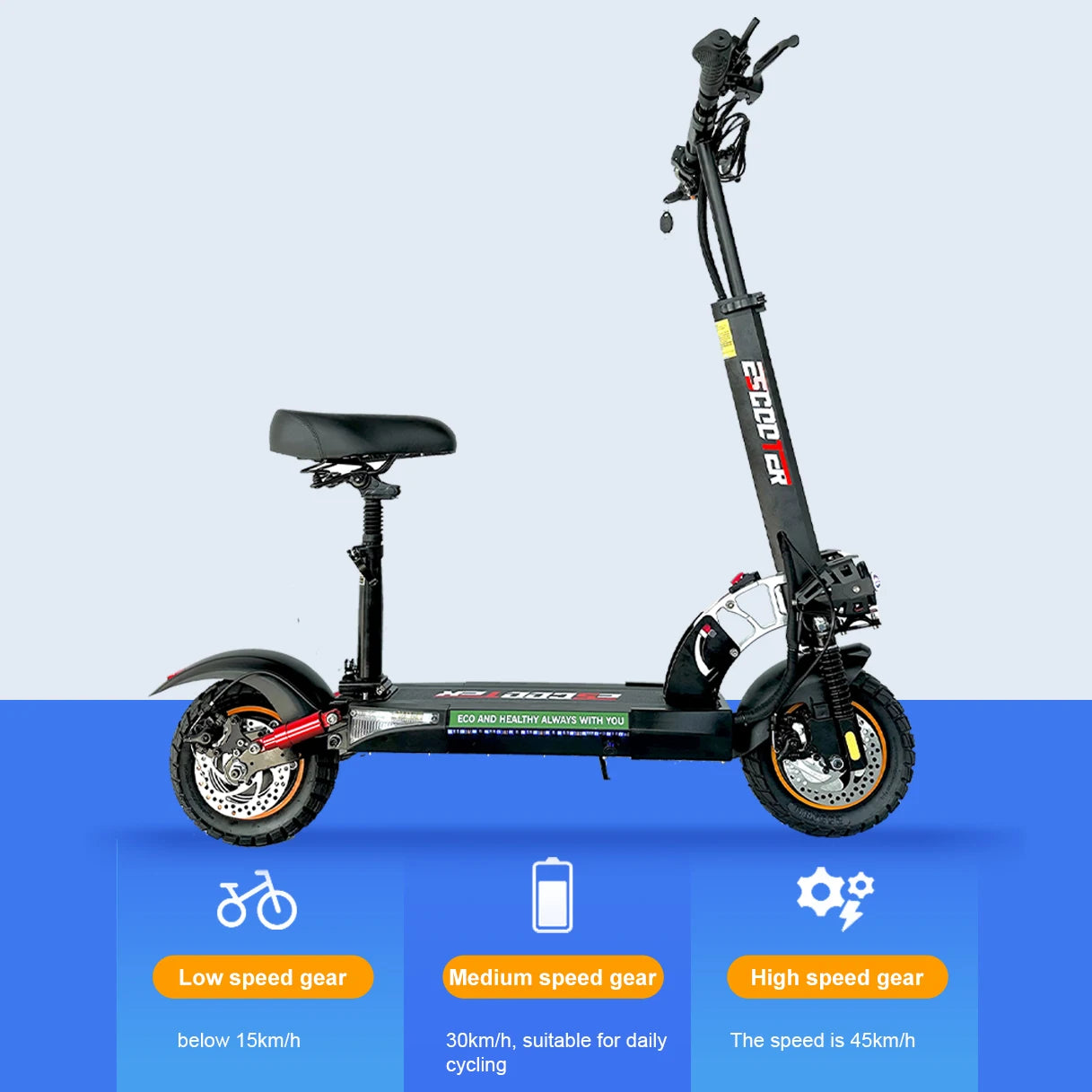 800W Foldable Electric Kick Scooter — 45 km/h Top Speed, 45–55 km Range, 10-Inch Off-Road Tires