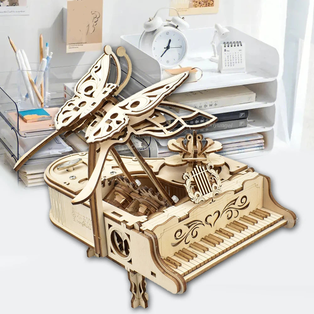 3D Wooden Piano Music Box DIY Model Kit — Mechanical Puzzle for Teens & Adults