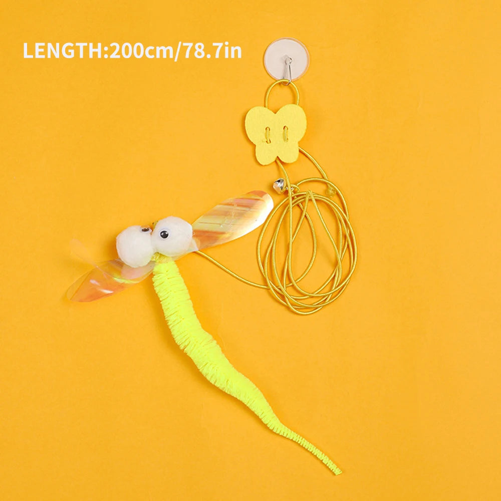 Adjustable Hanging Feather Cat Toy for Door – Elastic Rope Interactive Teaser for Cats & Small Dogs 10–65 in (25–165 cm)