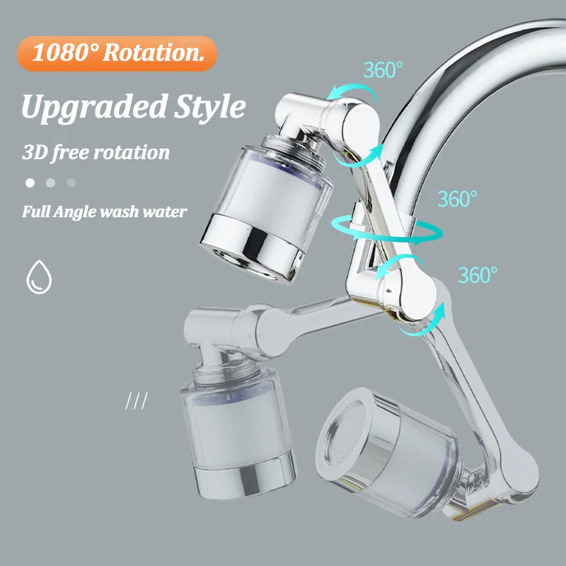Universal Faucet Aerator with Filter — 1080° Rotating Swivel Tap Extender, Water-Saving Splash-Proof Bubbler