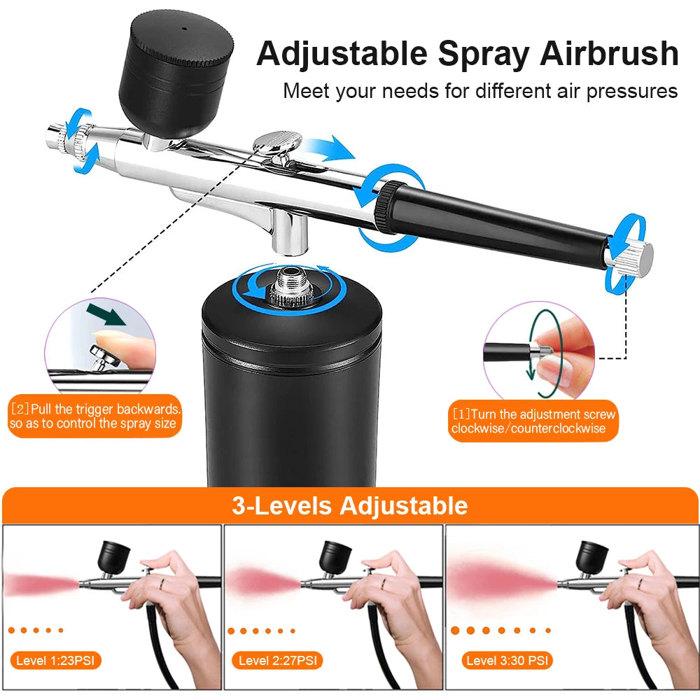 Portable Airbrush Compressor Kit for Nail Art, Cake Decorating & Crafts – 0.3mm Nozzle, Rechargeable