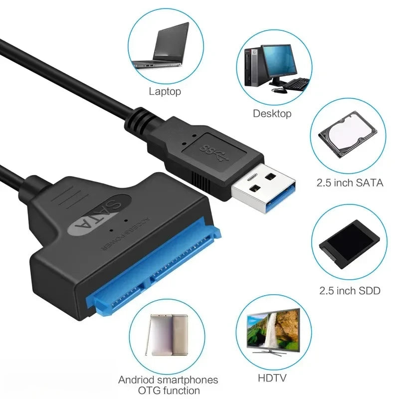 SATA III to USB 3.0 Adapter Cable for 2.5-Inch HDD/SSD (22-Pin) — Up to 6 Gbps with USB 2.0 Power Port