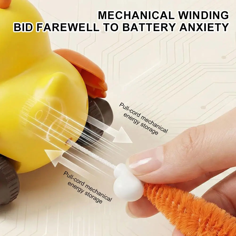 Interactive Plush Bird Cat Toy — Pull-String Wind-Up Tail Teaser, Battery-Free Indoor Cat Toy