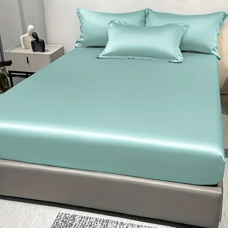 Satin Ice Silk Solid Fitted Sheet — 1-Piece Bed Sheet (Pillowcase Not Included)