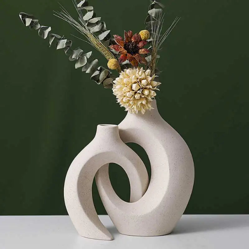 European White Ceramic Vase Set - Minimalist Decorative Vases for Living Room, Entryway, TV Console