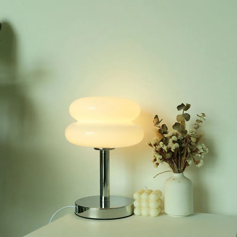 Macaron Glass Table Lamp Trichromatic Dimmable LED Night Light for Bedroom & Living Room