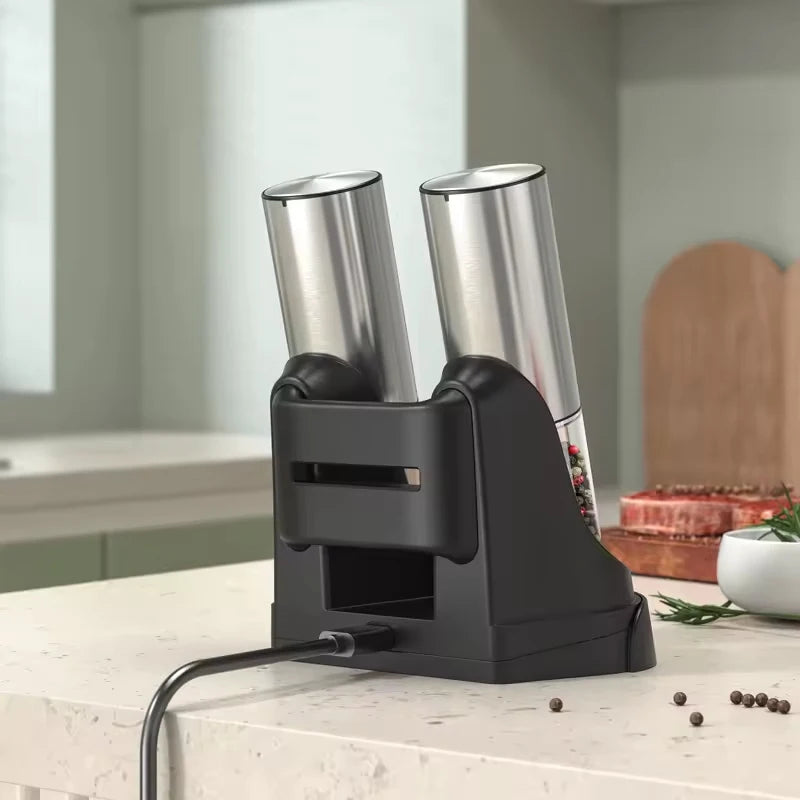 2-Pack Electric Salt & Pepper Grinders 190ml (6.4 fl oz) USB Rechargeable Adjustable Ceramic Spice Mills