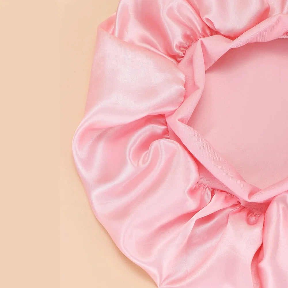 Satin Wide-Brim Shower Cap Sleep Bonnet - Single - 16 Colors