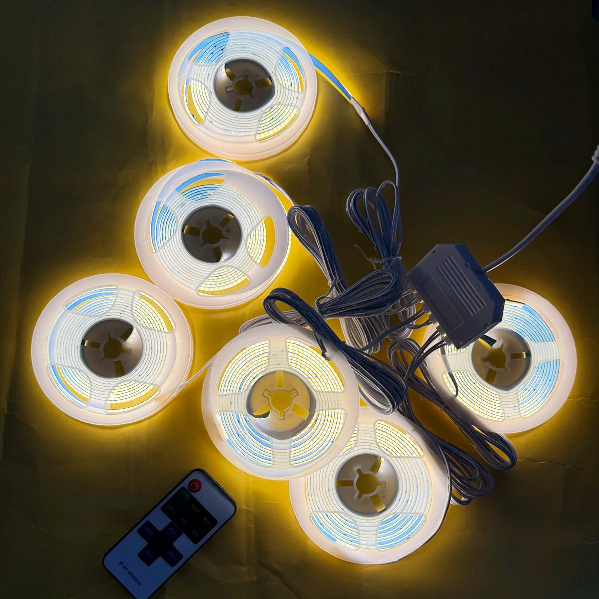 Dimmable COB LED Strip Light 12V DC (EU Plug) with RF Remote, Under-Cabinet & Cabinet Lighting