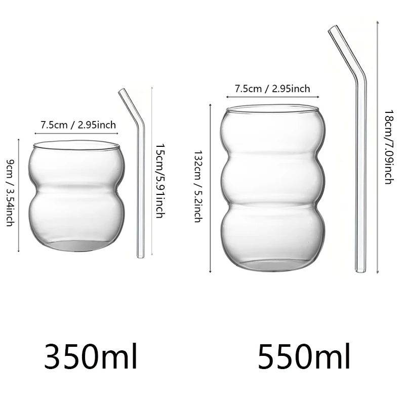 Transparent Glass Tumbler with Straw — 12 fl oz (350 ml) & 18.6 fl oz (550 ml) Cold Coffee, Juice & Cocktail Glass