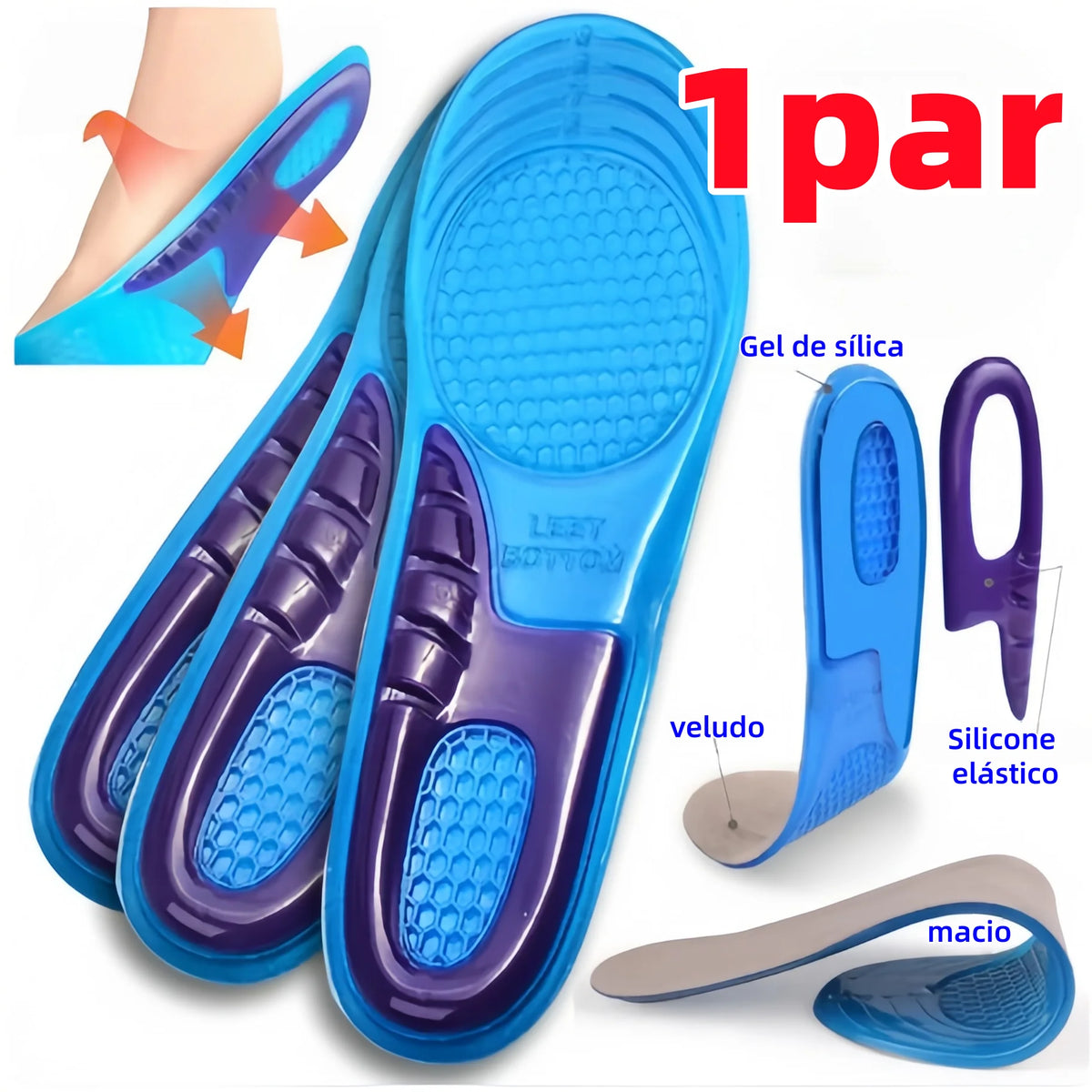 Anti-Impact Silicone Gel Orthopedic Insoles – Shock-Absorbing Foot Pads, Adjustable Fit EU 35–43 (24–28 cm / 9.4–11.0 in)