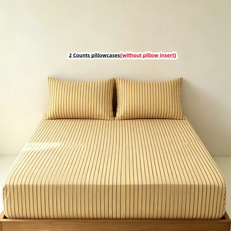3-Piece Stripe Fitted Sheet Set – Elastic Anti-Slip Adjustable Mattress Cover with 2 Pillowcases, Fits 39–86.6 in (100–220 cm)