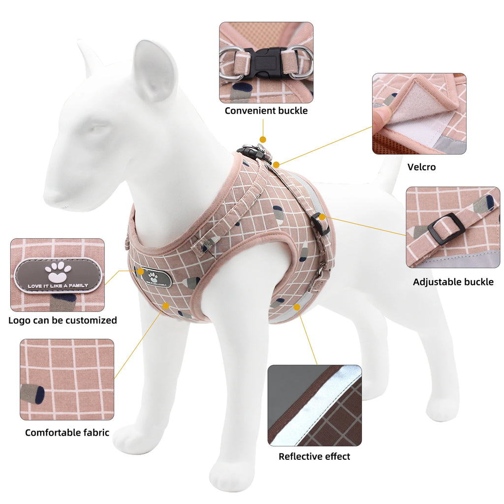 Adjustable Breathable Pet Harness with Reflective Leash for Puppies, Small Dogs & Cats