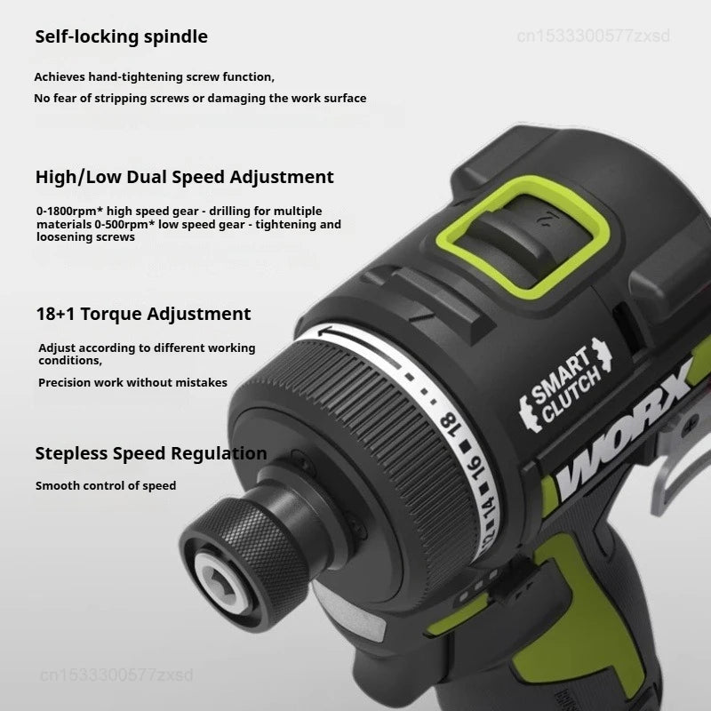 Cordless Brushless Impact Driver Drill Rechargeable High-Torque Screwdriver with Metal Chuck