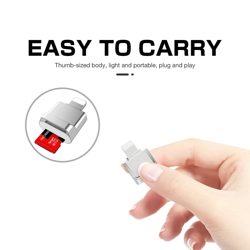 Lightning Micro SD Card Reader for iPhone & iPad OTG TF Adapter — Supports up to 512GB, FAT32/exFAT, iOS 13+