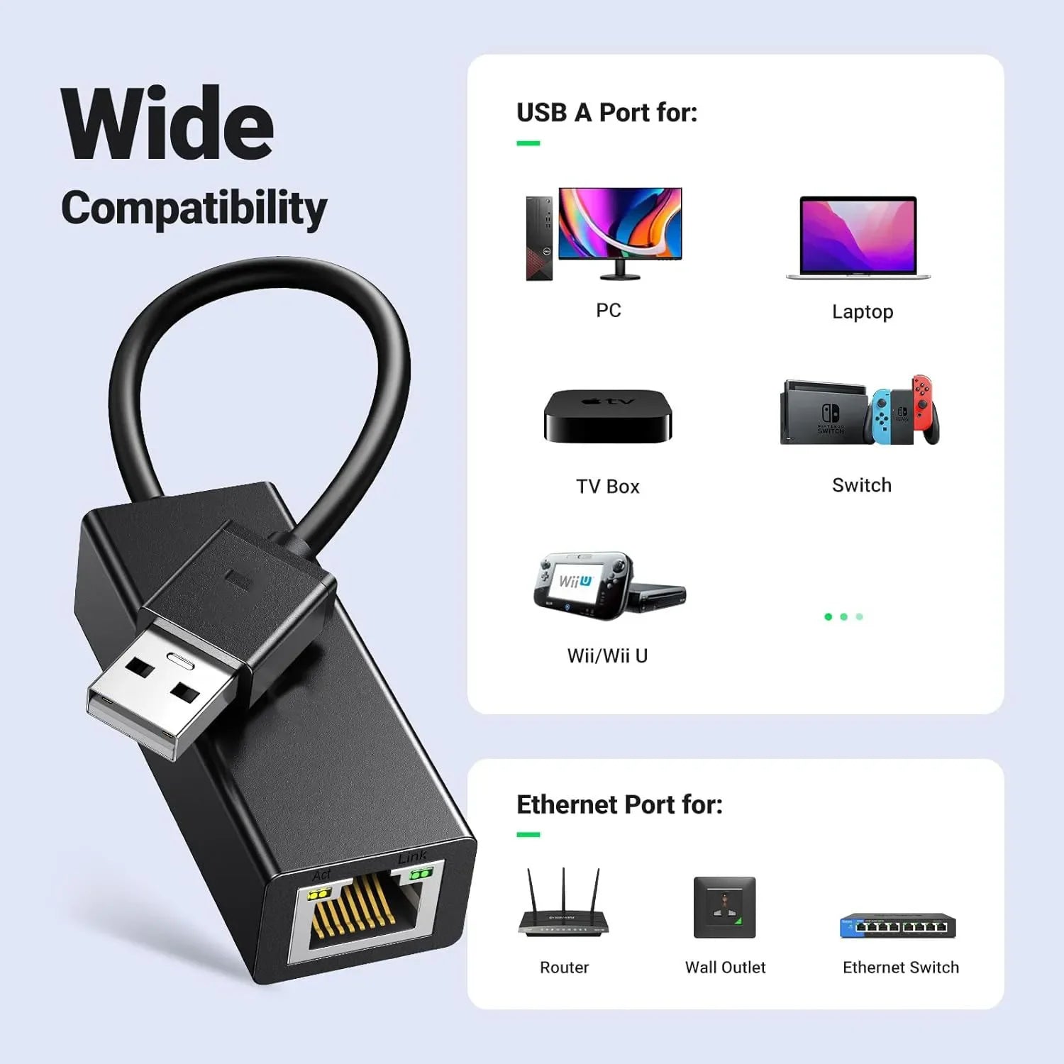 USB-C to Ethernet Adapter RJ45 Gigabit 10/100/1000Mbps - USB Type-C Network Adapter for MacBook & Windows PCs