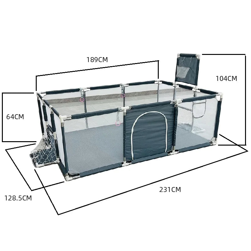 Large Playpen 107 x 235 x 129 cm (42.1 x 92.5 x 50.8 in) Safety Play Yard Indoor Outdoor Toddler Ball Pool & Soft-Padded Kids Play Area, Ages 0–6Y