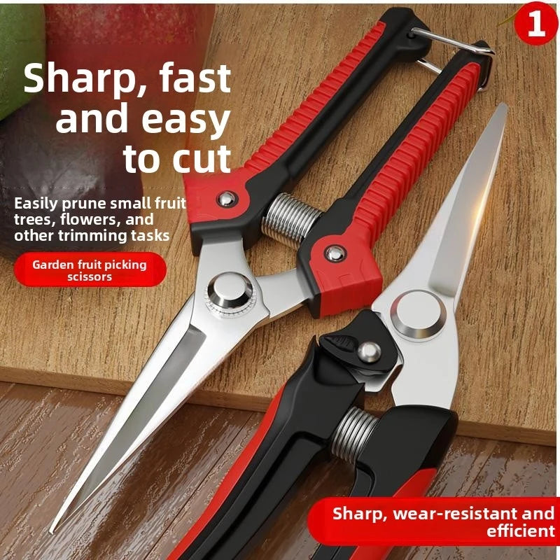 Stainless Steel Bypass Pruning Shears for Fruit Trees, Grapevines & Citrus - Anti-Slip Handle
