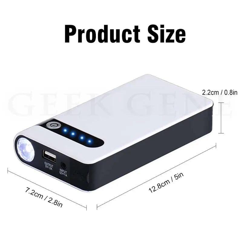 2000A Portable 12V Car Jump Starter & 44.4Wh Power Bank — Battery Booster Charger with USB, LED Flashlight, SOS, Start Petrol up to 4.0L Diesel up to 3.0L