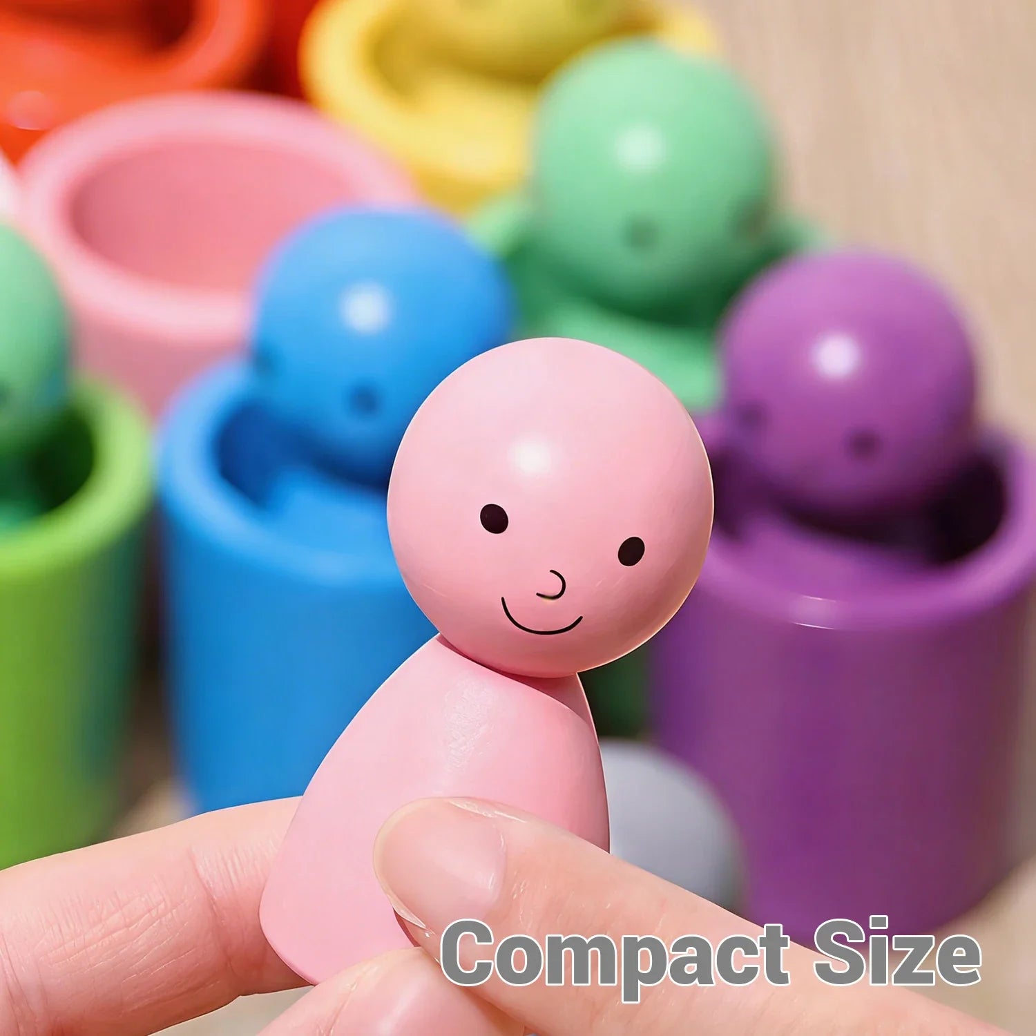Montessori Wooden Color Matching Toy - 12-Color Cups Sorting and Stacking Game for Kids Ages 3+