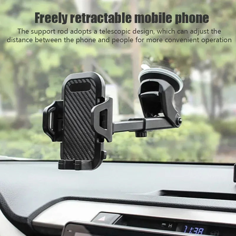 360° Suction Car Phone Mount – Dashboard, Windshield & Vent Holder with Telescopic Arm, One-Hand Operation, Fits 4–7 in (10–17.8 cm)