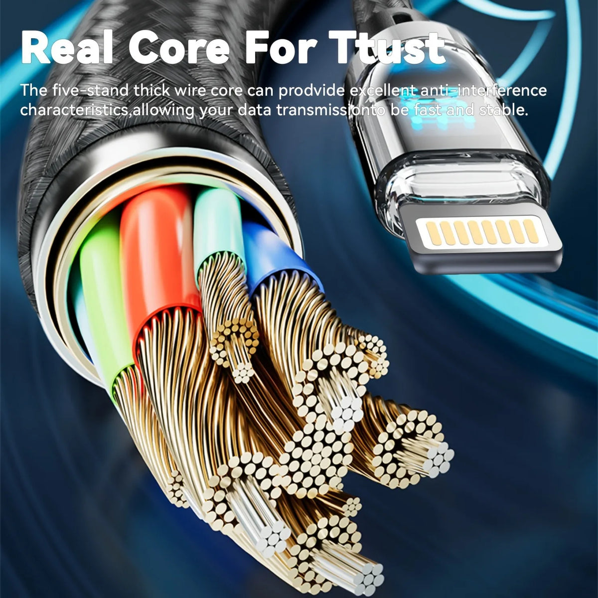 27W PD Fast Charging MFi Lightning Cable with LCD Power Display — Transparent Braided USB-A/USB-C to Lightning, Data Sync & Charging