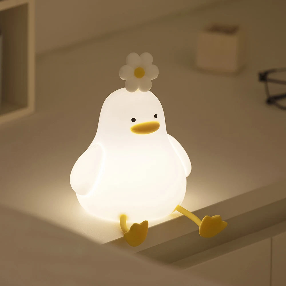 Cute Duck LED Night Light USB Rechargeable Silicone Touch Lamp for Kids Bedside Adjustable Brightness Birthday Gift