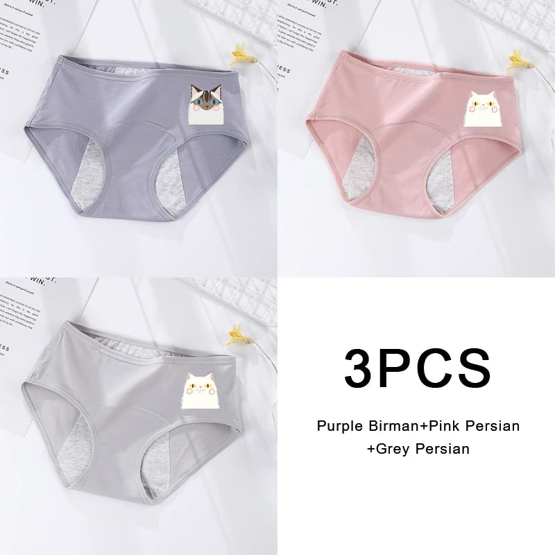 3-Pack Women's Menstrual & Postpartum Cotton Briefs – Leakproof, High Absorbency for Heavy Flow