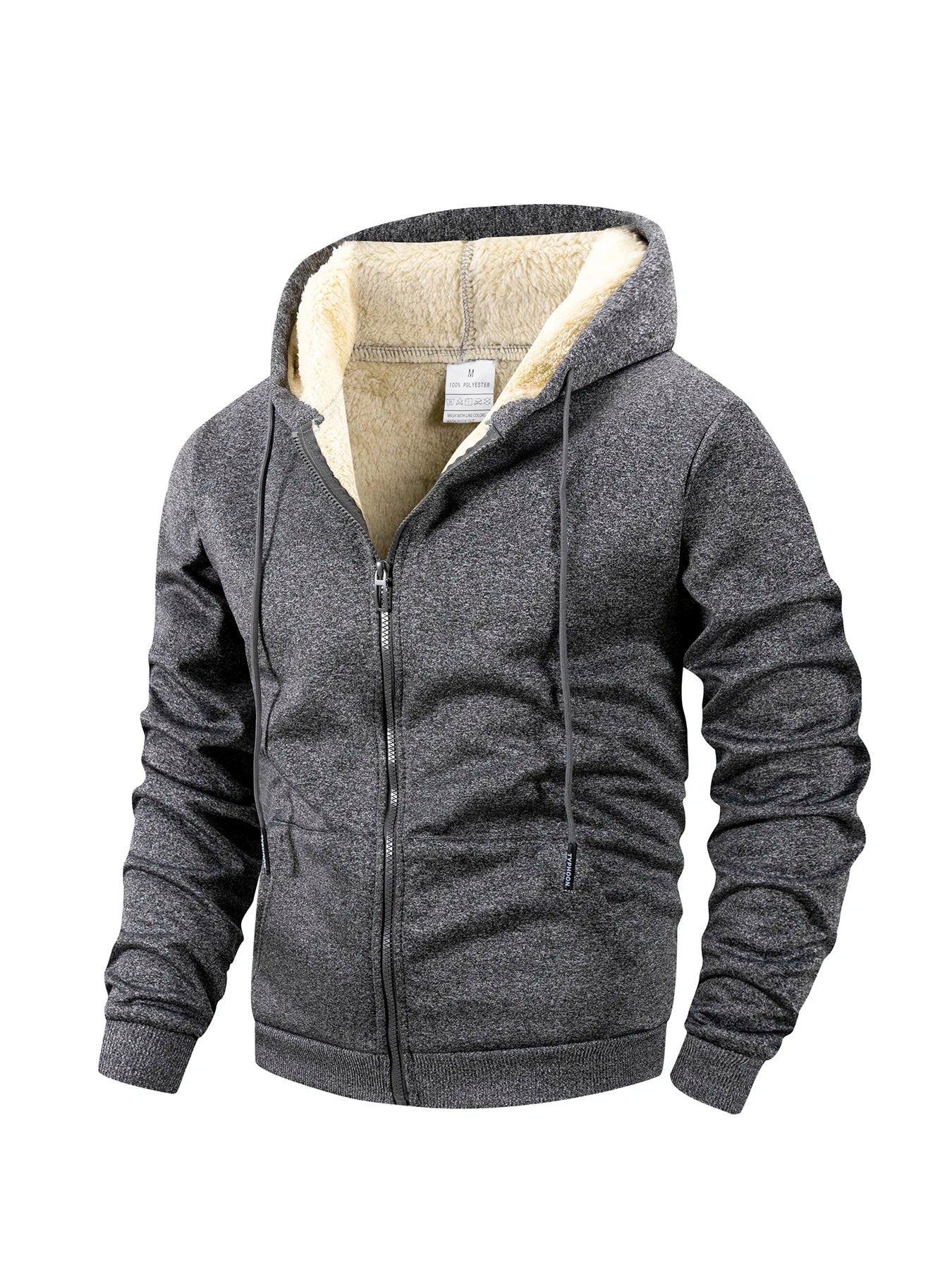 Men's Hooded Fleece Zipper Jacket – Windproof Heavyweight Winter Coat for Casual & Sports