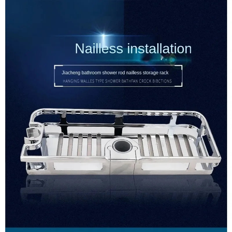 No-Drill Removable Shower Rod Shelf — Bathroom Soap Holder & Organizer for 24–25mm Rod (0.94–0.98 in)