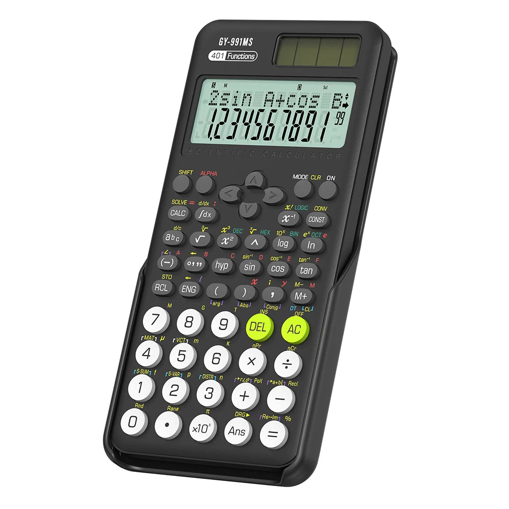 Scientific Calculator 401 Functions 2-Line Solar Calculator for Students and Exams