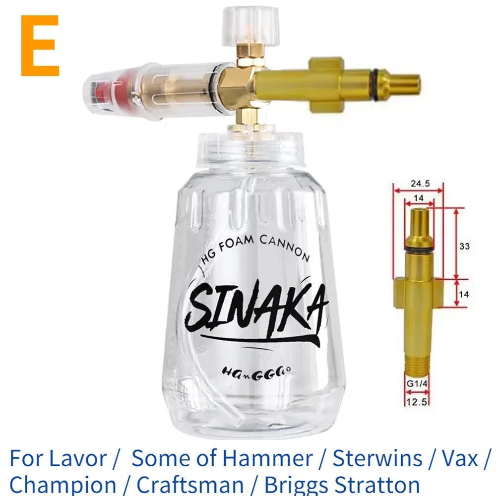 Adjustable Snow Foam Lance Foam Cannon 1L (32 oz) Car Washer Foam Generator – Universal Adapters M22 & 1/4" Quick Plug, 70–280 bar (1,000–4,000 PSI)